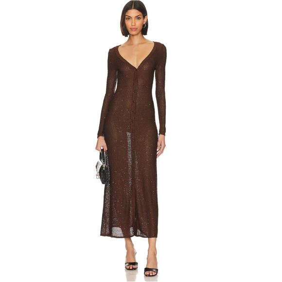 MISA Los Angeles Rafael Cardigan Dress in Chocolate Shimmer NWT Size Medium - Picture 1 of 4